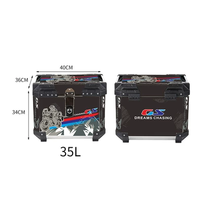 New 35L Aluminum Alloy Tail Motorcycle trunk - 35l-stainless-steel-alloy-lock-sticker-single-ride-through-black