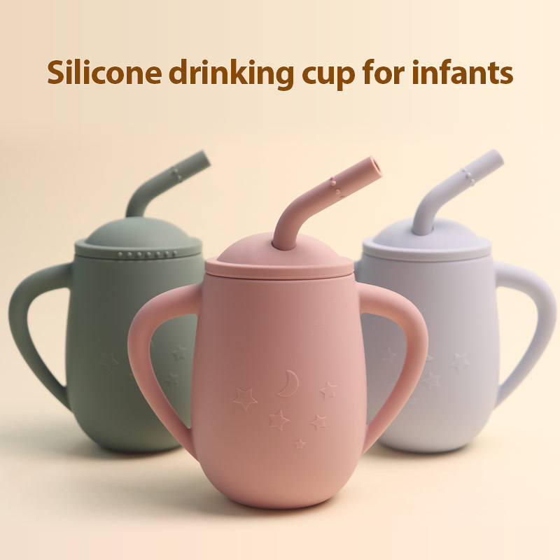 Bebé de silicona entrenamiento sippy taza con tapa y paja