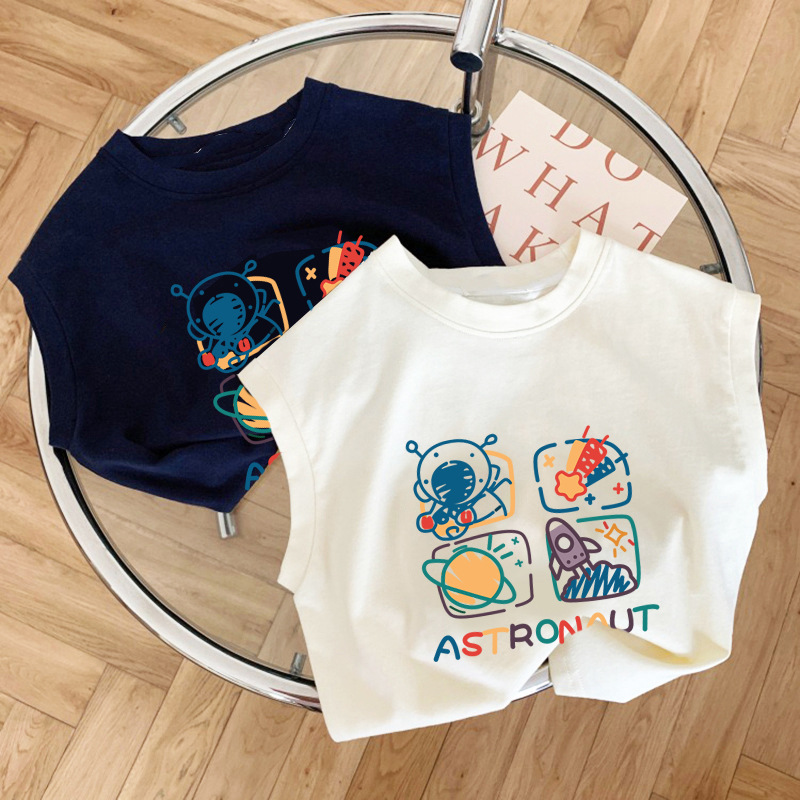 Algodón bebé niños camiseta sin mangas 2024 nuevo patrón de dibujos animados versátil niños y niñas chaleco camiseta superior verano