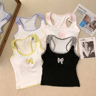 Summer cute T-shirt with bow, fitted top with cups, with embroidery