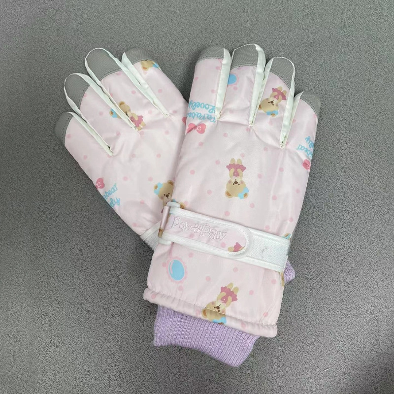 新しい女性用スキーグローブ、冬用ベルベットと厚みのあるサイクリング防風性と暖かい漫画のかわいいタッチスクリーン防寒手袋|undefined