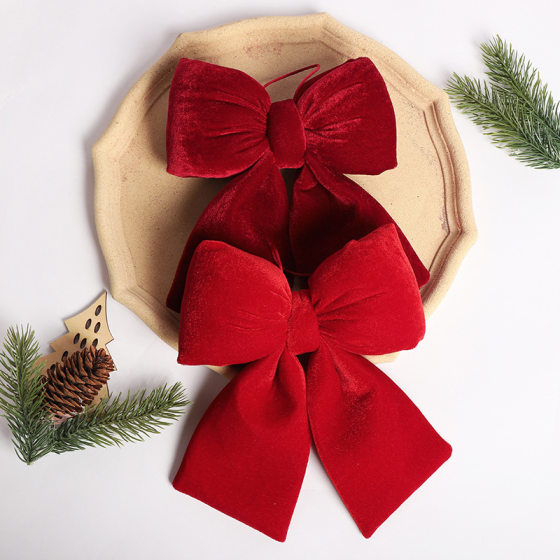 2024 cross-border hot Christmas tree decorations Christmas bow handmade diy red flannel three-dimensional bow