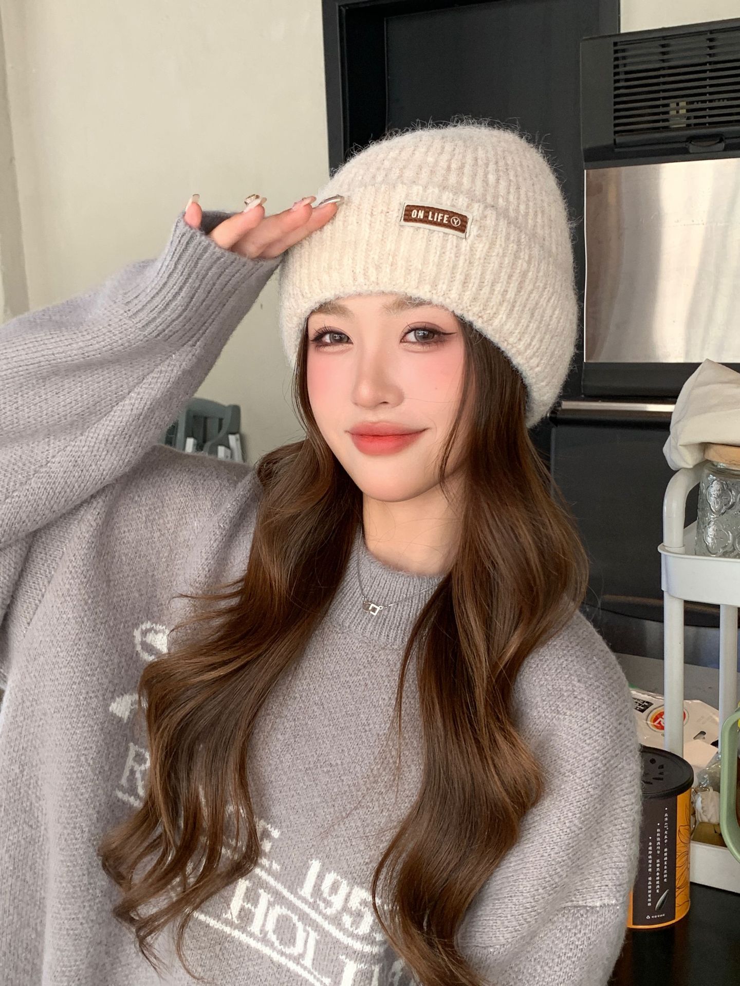 Solid Color Large Head Circumferece Face Slimmig Postpartum Autum Witer Fleece Lied Cold Thick Kitted Hat For_voghion.com