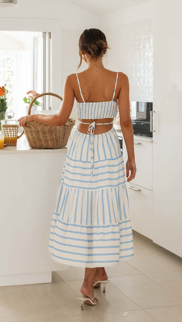 Women's Strap Dress Simple Style Strap Printing Backless Sleeveless Stripe Maxi Long Dress Holiday Daily display picture 5