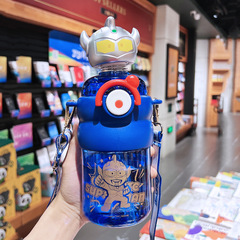 Original Ultraman Children's Summer Water Cup Exclusive for Boys Anti-fall Straw Cup Kindergarten School Plastic Water Bottle