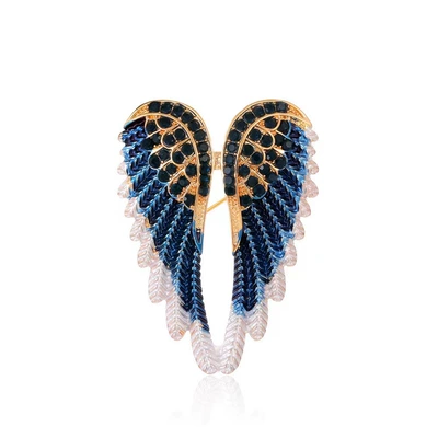 Personalized Simple Angel Wings Brooch for Women, Korean Fashion Versatile Enamel Pin, Alloy Rhinestone Brooch Accessory (Yaxa sancaqları) - navy-blue