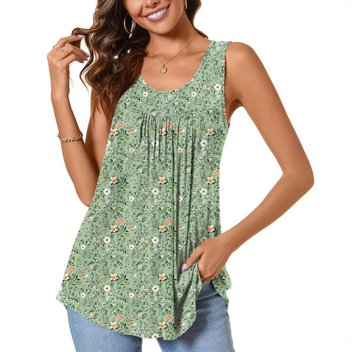 2025 Western and European Fashion Pleated Floral Sleeveless Backless Top