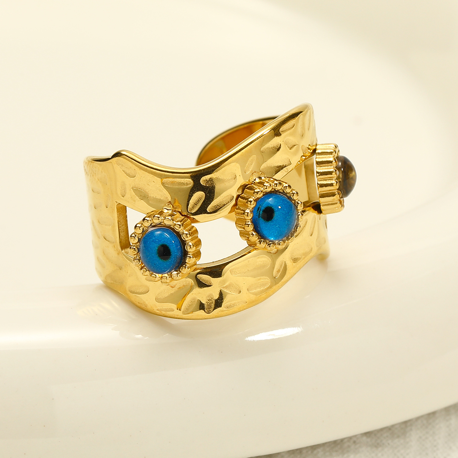 12g Weight Real Gold Plated Plating Material Open Rings Classification Adjustable Ring Size 1 Piece Quantity Casual, Daily Occasion 304 Stainless Steel Material Geometric, Color Block Pattern Women's Gender Vintage Style Style Waterproof Non Tarnish, Plating Craft Real Gold Plated Geometric Color Block 304 Stainless Steel Vintage Style Waterproof Non Tarnish Open Rings 17