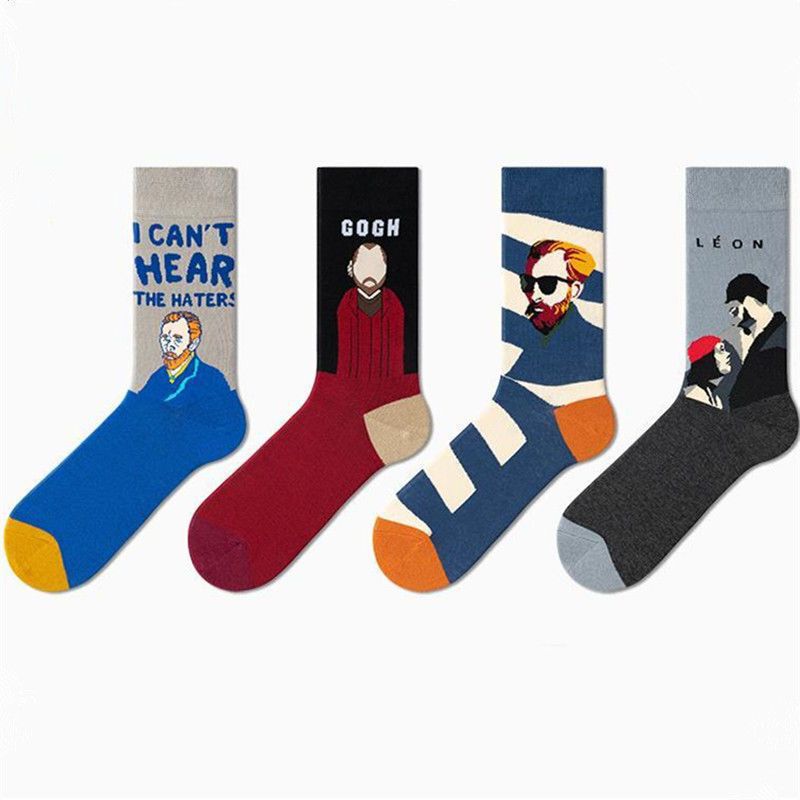French oil painting socks men's mid-calf INS trendy men's personality street fashion brand stockings high-top stockings men