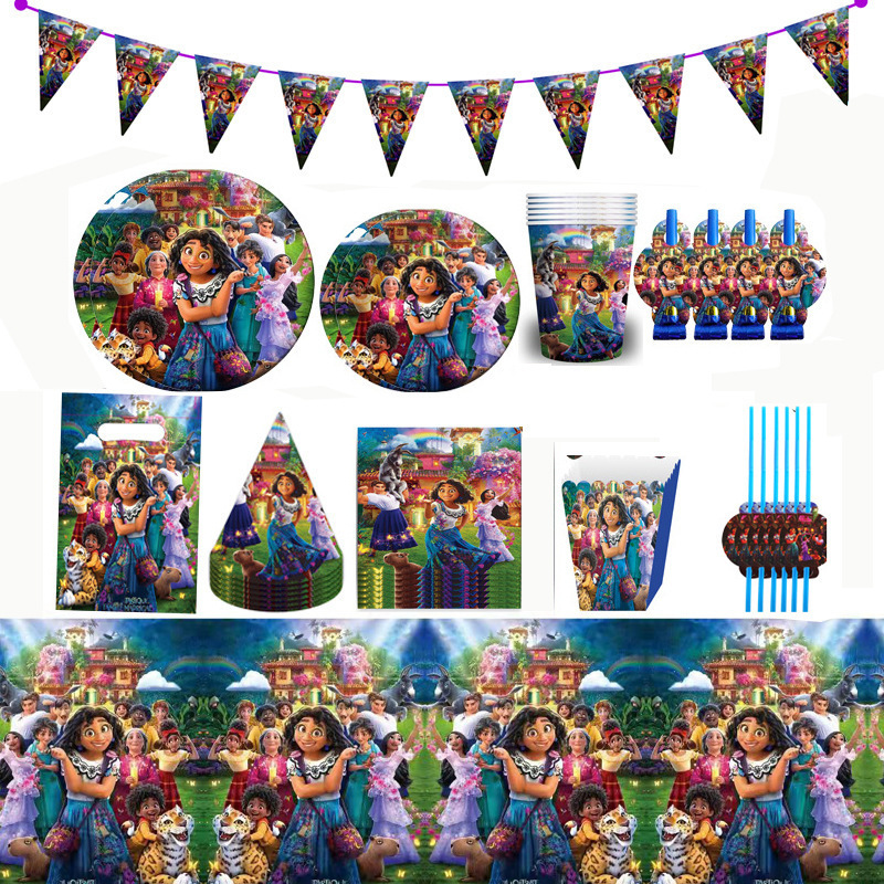 Encanto Magic Full House Birthday Party Tableware Paper Plate Paper Cup Tissue Decoration Set Blue Tableware Set