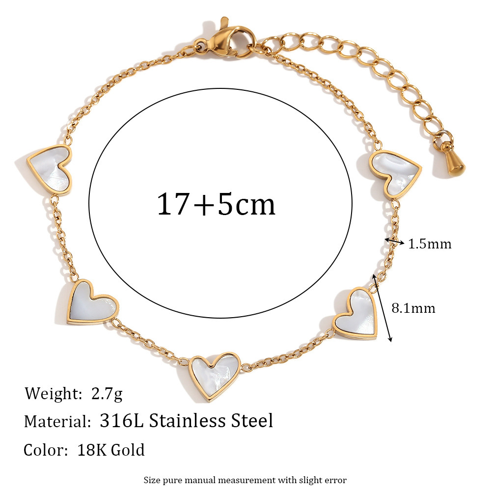 7g Weight 304 Stainless Steel Pendant Material Bracelets Classification 304 Stainless Steel Chain Material 1 Piece Quantity Anniversary, Party, Street Occasion 304 Stainless Steel Material Heart Shape Pattern Women's Gender Plating Design Lady Style Lady Heart Shape 304 Stainless Steel Bracelets In Bulk 1