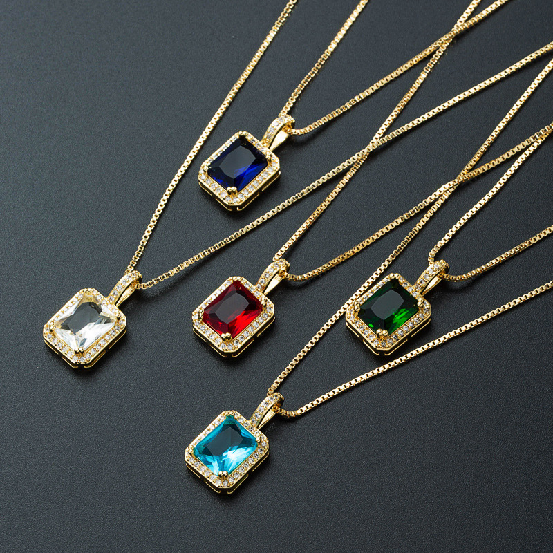 Nihaojewelry wholesale jewelry creative square multicolor gemstone copper zircon pendent necklacepicture2