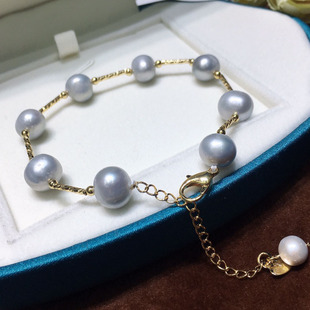 36 Freshwater Granny Gray Pearl Bracelet Korean Style 8-9mm Nearly Round Highlight Slightly Flawed Simple Temperament Trendy Jewelry