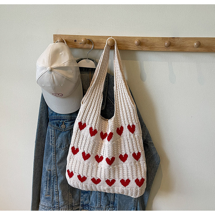 Exquisite Heart-shaped Knitted Women's Shoulder Handbag Shopping Bag_voghion.com