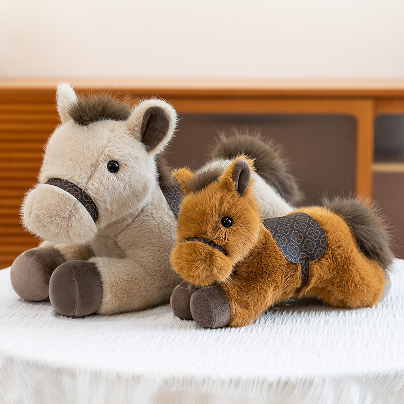 Simulated Lying Posture Saddle Healing Pony Doll Year of the Horse Zodiac Horse Mascot Doll Plush Toy Companion Doll