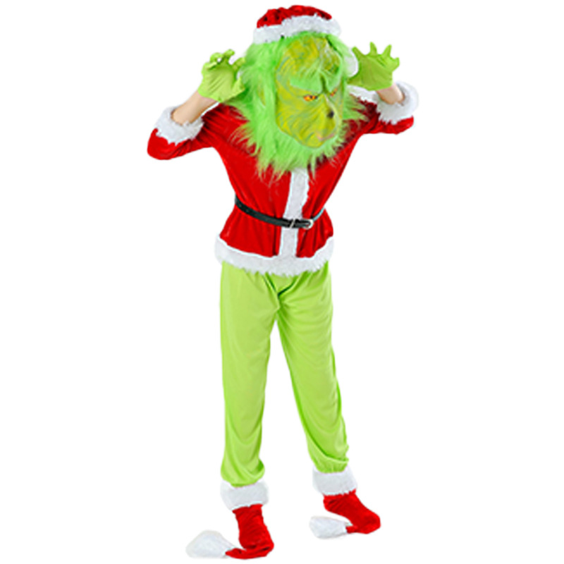 Traje de Navidad de monstruo de piel verde traje de monstruo de piel verde máscara de traje de Santa Claus Grinch juego transfronterizo adulto image 6