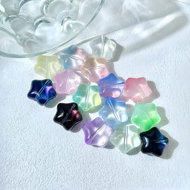 Wholesale 15mm glass fat star horizontal hole five-pointed star glass loose beads diy handmade bracelet necklace material