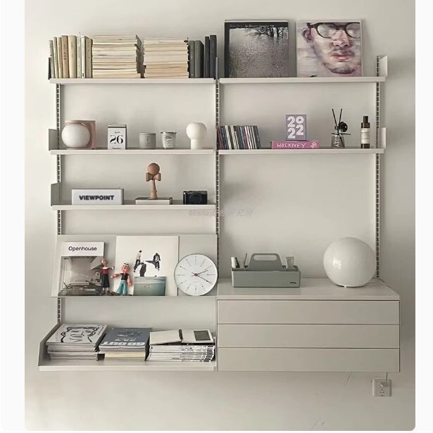 Minimalist Ins Track Storage Rack Combination White Wall Hanging Metal Partition Bookshelf Storage Cabinet Storage Decoration