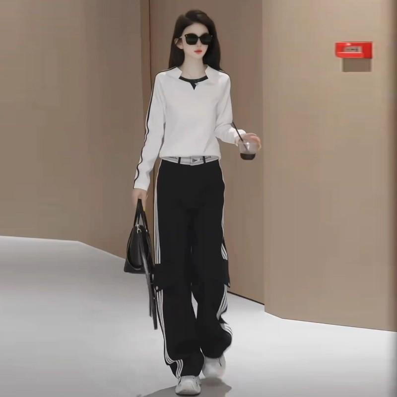 爆款女装休闲运动套装女2025秋季时尚洋气设计感方领卫衣两件套潮