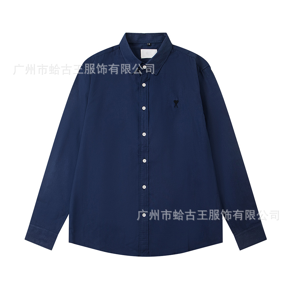 AMI CLAMS小愛刺繍綿シャツ男女モデル襟付きカジュアル長袖格子縞色上着