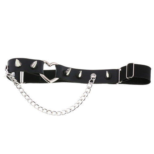 European and American foreign trade gothic rock soft girl dance love rivet long nail garter belt PU punk chain leg ring leg chain