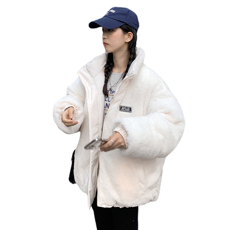 新款女式宽松慵懒风双面穿棉衣冬季日系羊羔绒棉服保暖外套潮|undefined