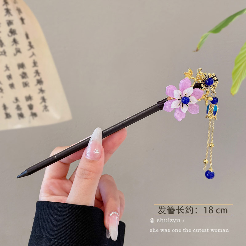 Pinzas de cabello de madera de madera negra chinesa Cheongsam nuevo estilo chino pinzas de cabello de mujer detrás del cerebro pinzas antiguo estilo moderno simple tocado