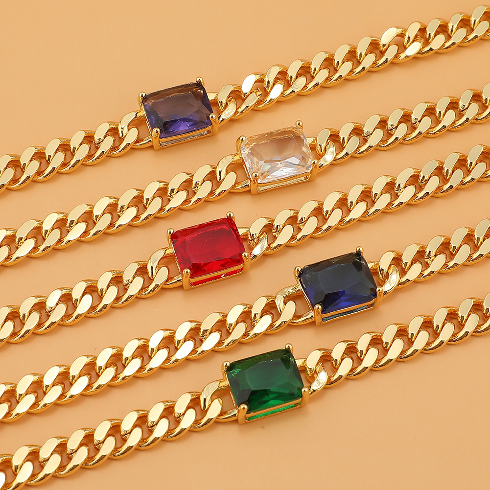 Fashion Square Copper Gold Plated Inlay Zircon Bracelets