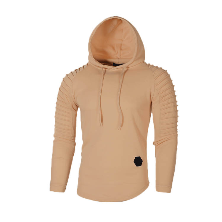 Men's Clothing Autumn and Winter New Round Neck Slim Fit Solid Color Hooded Long Sleeve Sweater Striped Pleated Raglan Sleeve Men's Clothing_voghion.com