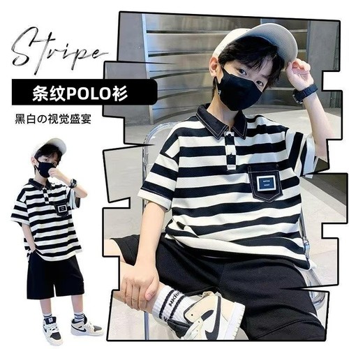 Korean TY children's fashion brand boys' polo shirt summer  new children's striped short-sleeve t-shirt big kid top