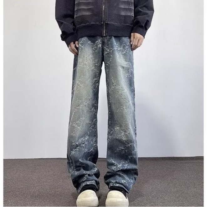 Pantalones Mezclilla Retro para Hombre de Mezclilla, Efecto Lavado y Corte Recto para Uso Diario
