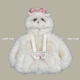 现货！2025冬 中小童 韩版 新款 白色猫咪连帽毛毛衣 TXB241084