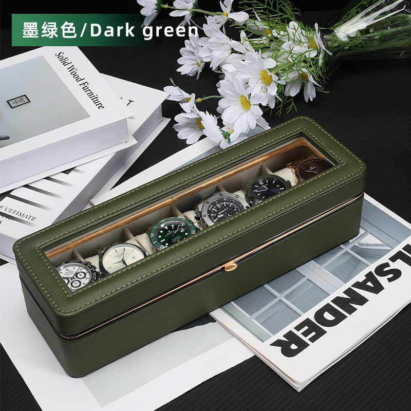 クロスボーダー卸売り高級皮革金属枠腕時計箱ガラス天窓腕時計収納展示包装箱|undefined
