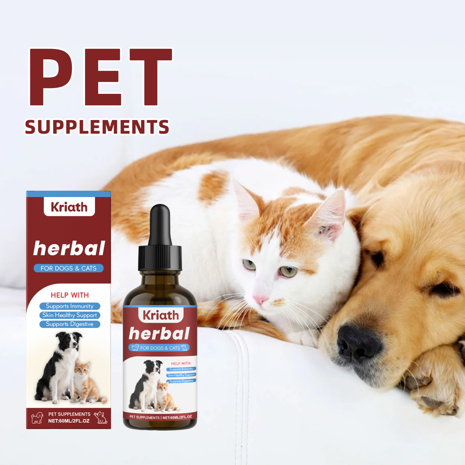 Kriath Pet Herbal Supplement: A moisturizing and cleansing supplement for cats and dogs, designed to maintain healthy skin and coat