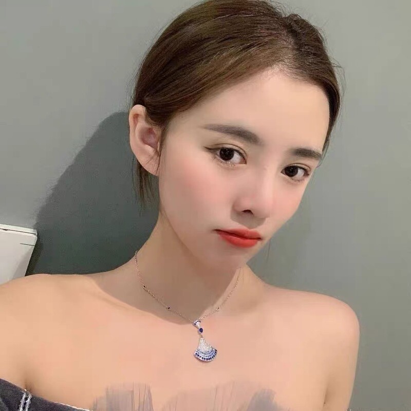 直播高品质天然红刚玉满钻小裙子项链女轻奢气质蓝尖晶扇形锁骨链|undefined