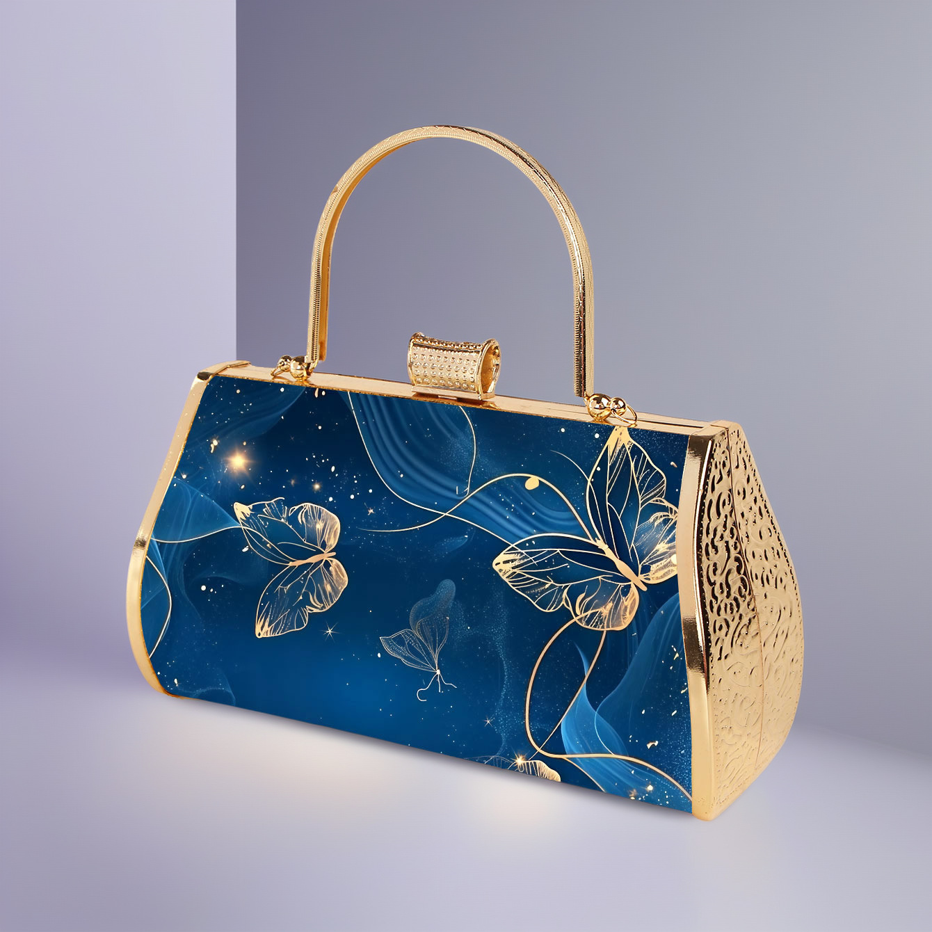 Pochette da sera elegante smeraldo con motivi floreali oro_voghion.com