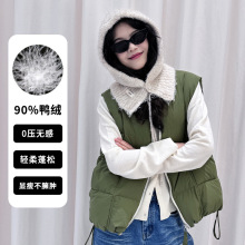 平湖霜林2025年冬季90白鸭绒女式羽绒马甲日系圆领时尚女式外套休