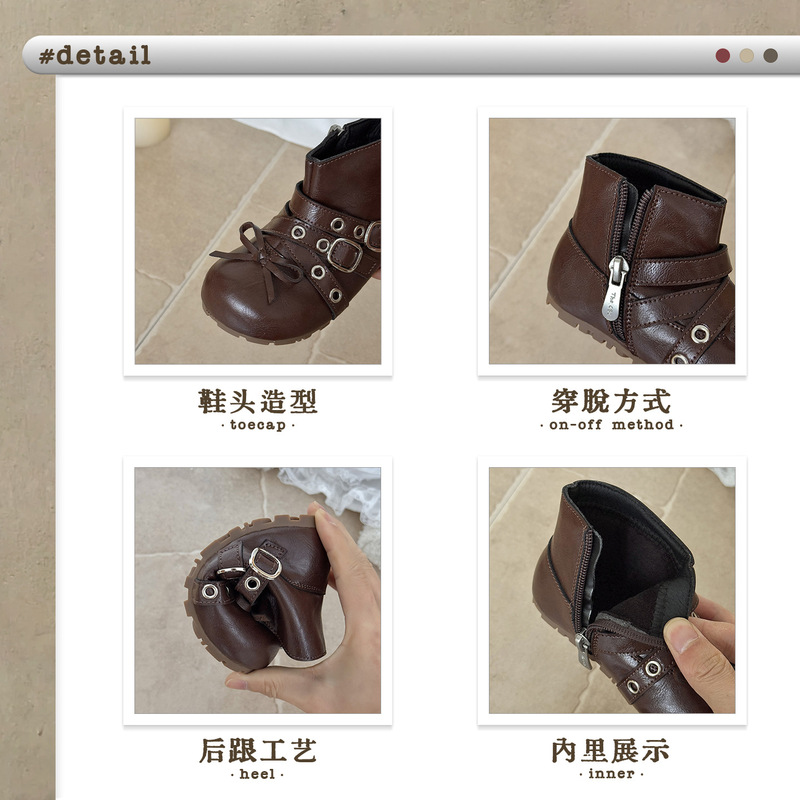 XSHX缪系朋克｜女童芭蕾风皮靴秋冬复古甜酷侧拉链亲肤舒适|undefined
