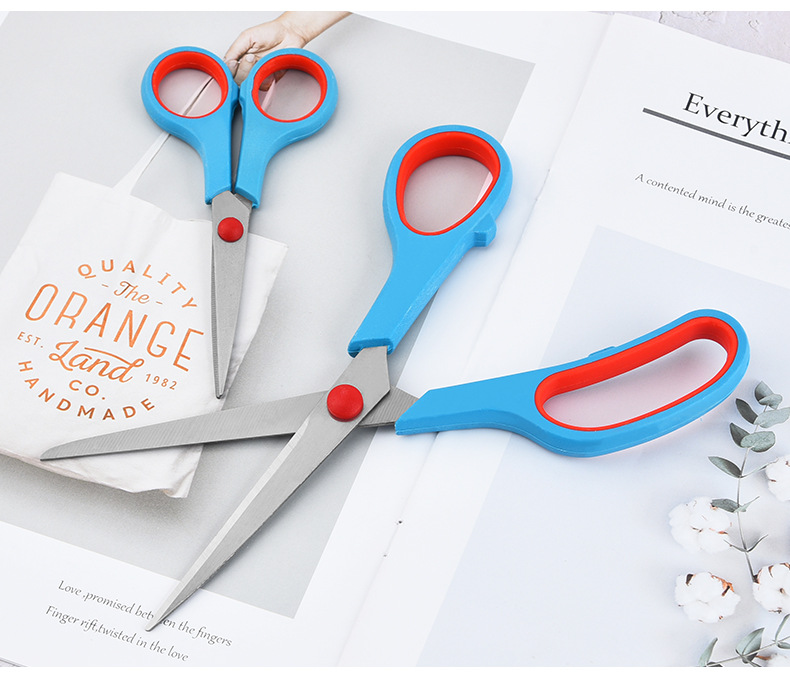 现货不锈钢民用剪家用百货剪纸办公文具剪线头剪双色橡塑多用剪详情20