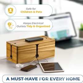 木质理线盒桌下插排存放盒金合欢木电缆管理盒书房桌面实木电线盒