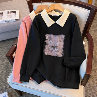 200/350kg plus fat large plus size 300kg loose autumn lapel sweater bust/150/160-6070