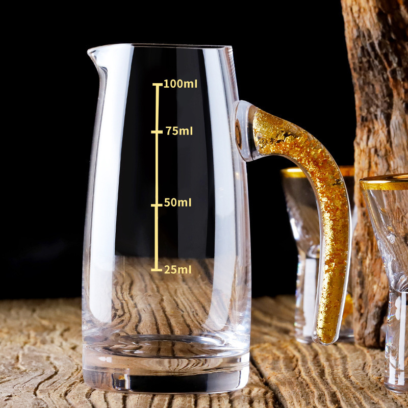 Taza de licor de lámina de oro, vidrio de cristal, dispensador de licor, taza de bala doméstica, taza de una sola olla, taza de bebida, taza de bebida