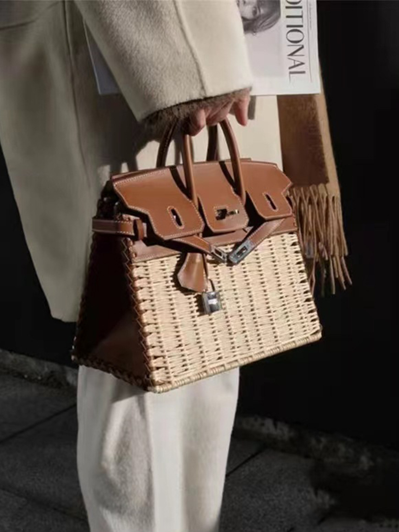 Bolso de Mano de Ratán, Tejido, para Uso Diario