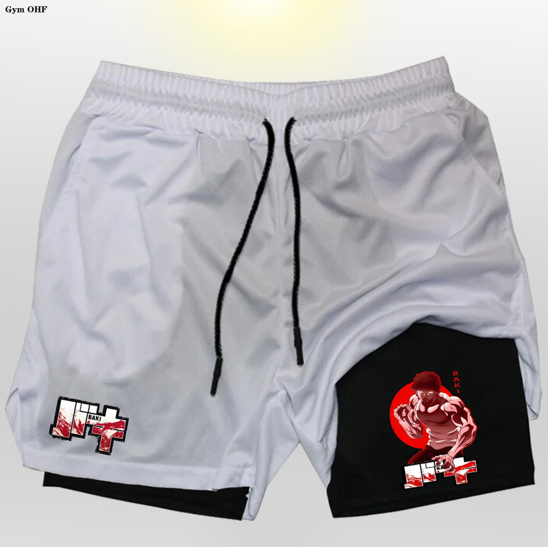 Anime Summer Men's Running Shorts Men's 2 in 1 Gym Fitness Jogging Training Quick Dry Shorts