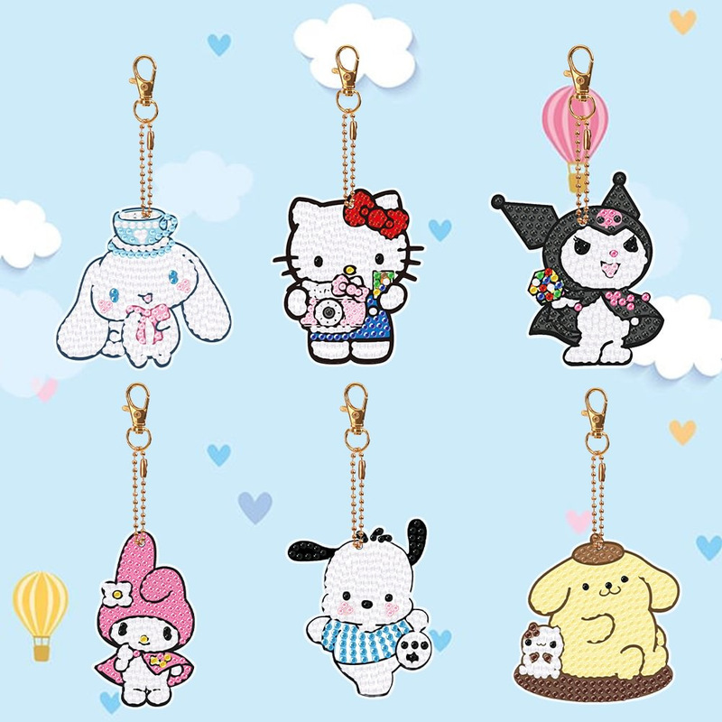 Diamond Painting Keychain Creative Children's Cartoon Doraemon Swan Decorative Gem Pendant DIY Rhinestone