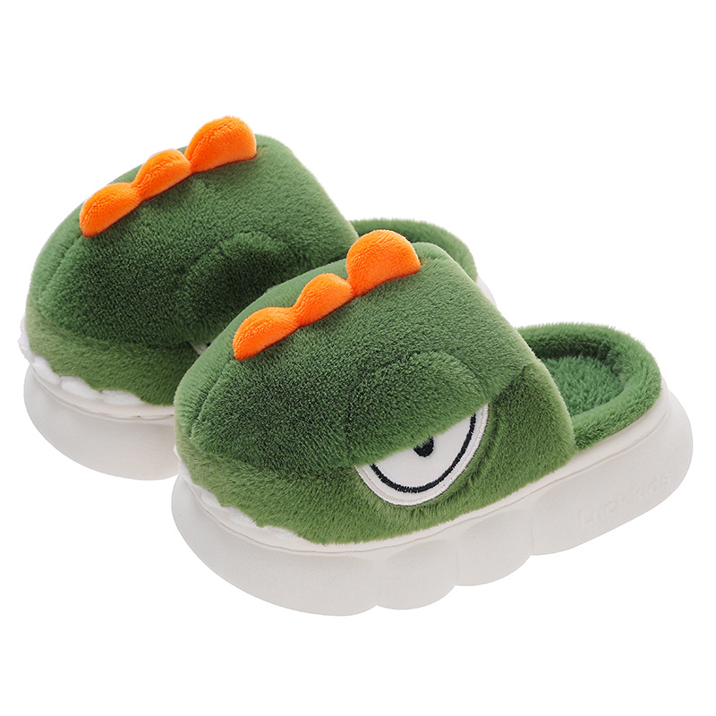 Zapatillas de algodón para niños de invierno dinosaurio caliente y pelusa para niños pequeños pequeños lindos zapatos caseros para bebés