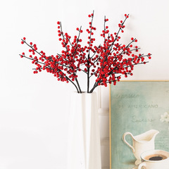 年宵花批發財果仿真花擺設客廳婚慶假花擺件紅果子紅色漿果冬青果