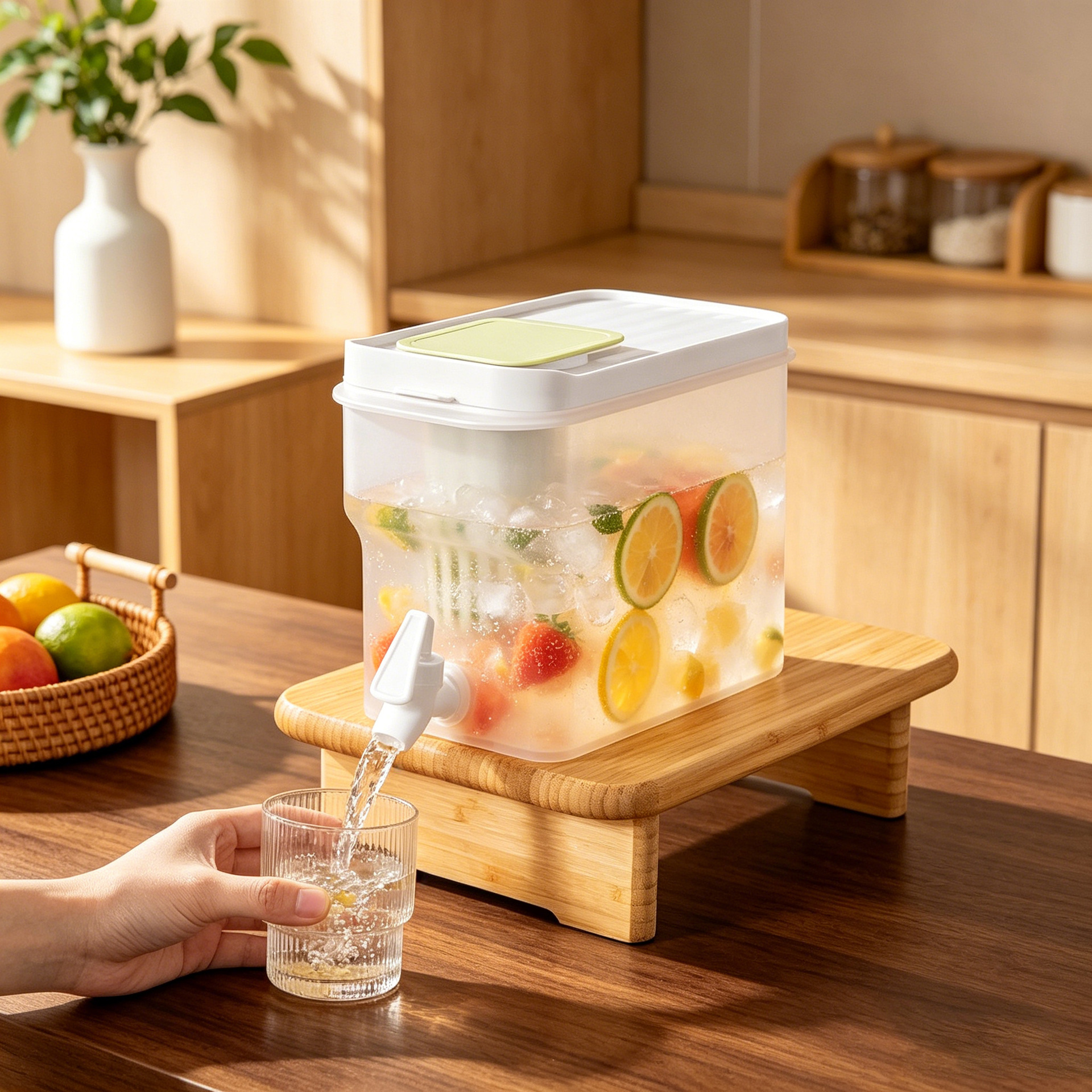 Refrigerator Cold Water Jug with Faucet, Household Cold Water Pitcher, Ice Water Cold Brew Jug, Large Capacity, High Temperature Resistant, Fruit Beverage Tea Container