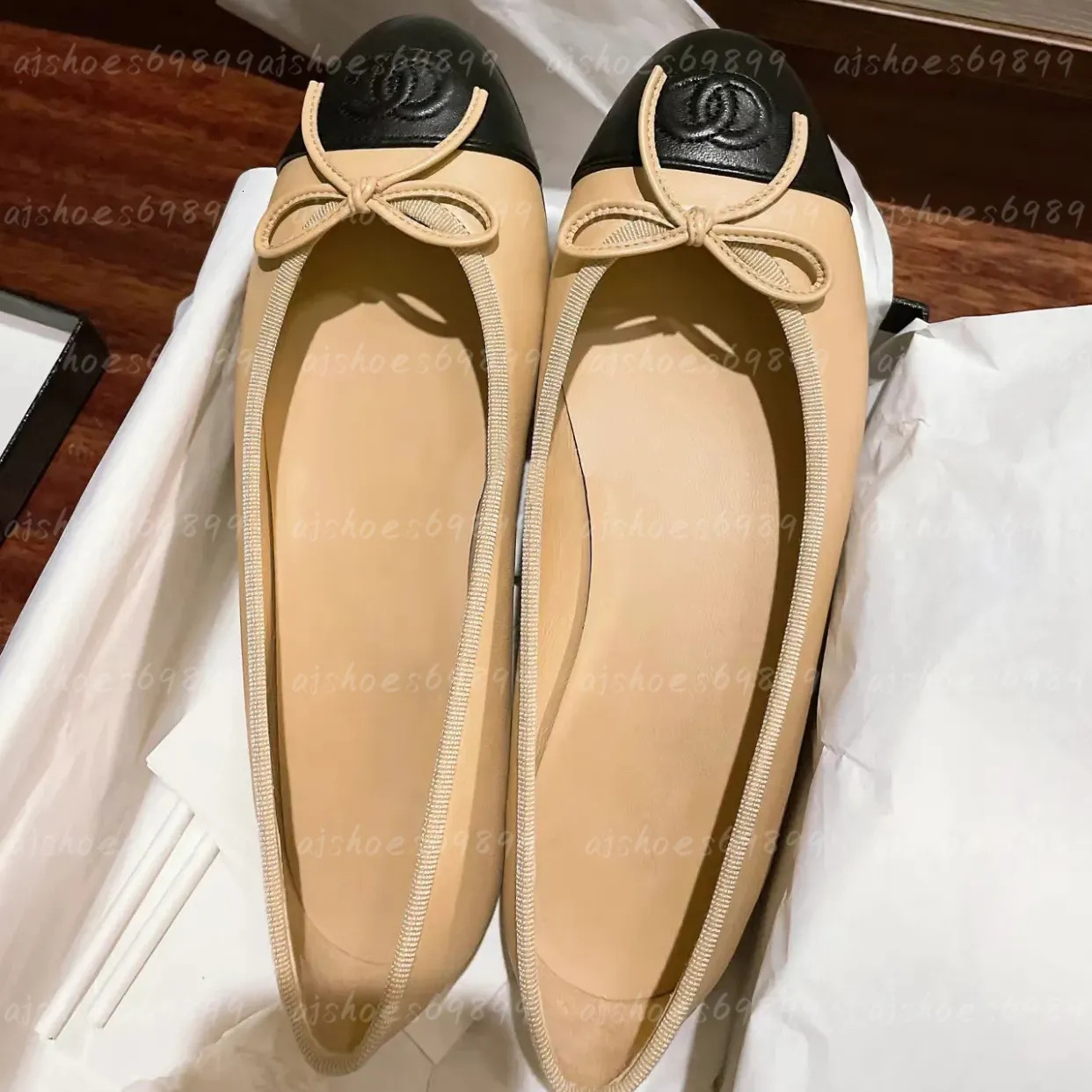In-Stock Cross-Border Chanel-Style Color-Blocked Bow Women's Shoes, Spring and Summer Flat-Soled Women's Fashion Ballet Shoes, Coco Low Heels
