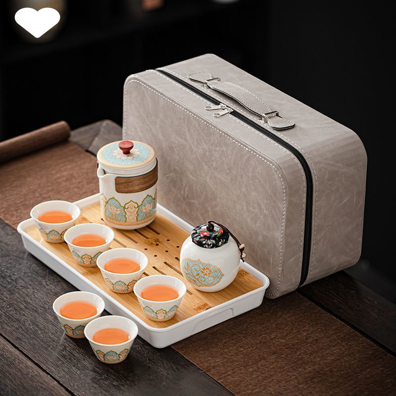 화이트/고대 리듬 한 냄비 여섯 컵 + 차 트레이/회색 가방